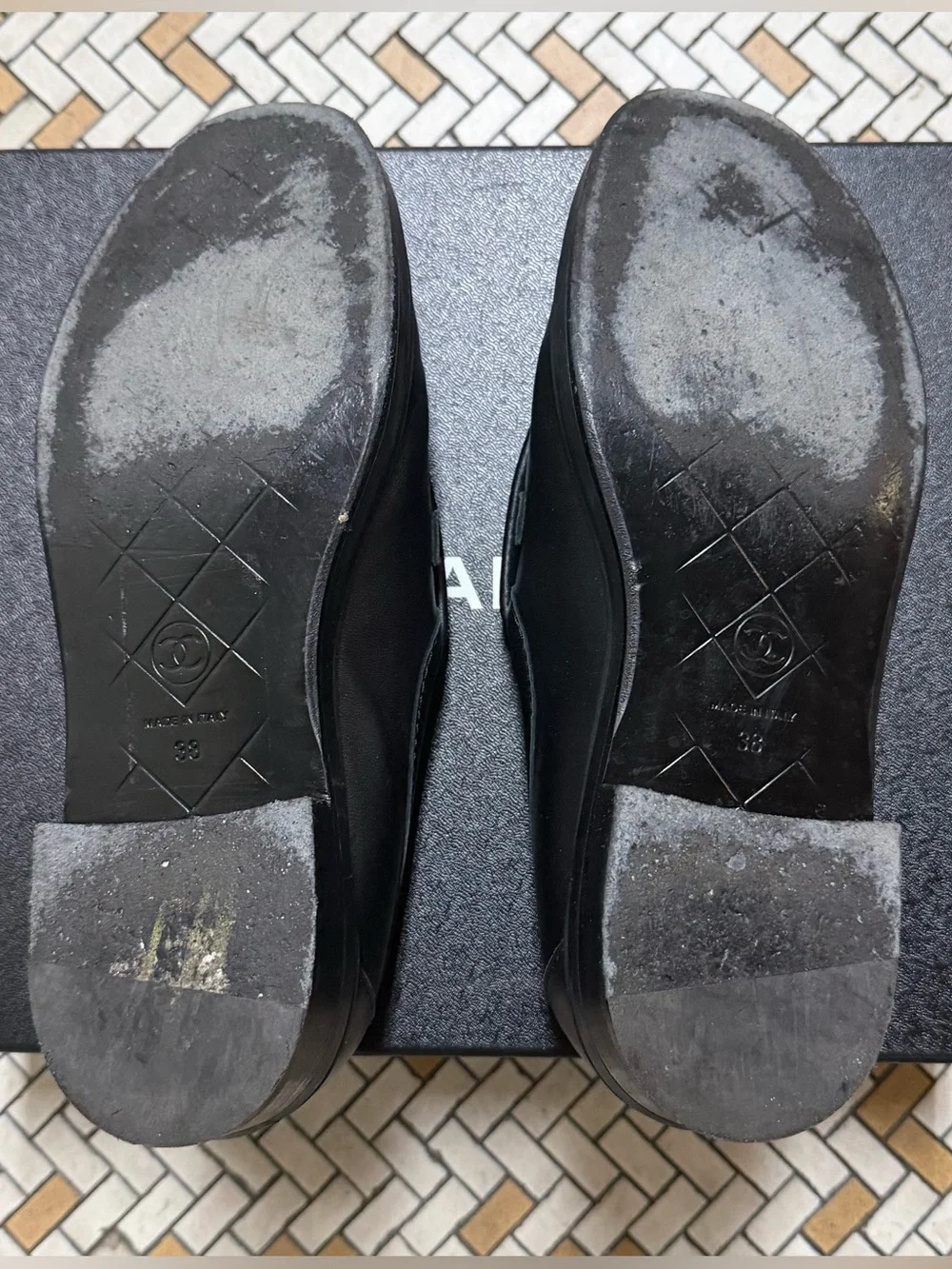 CHANEL Black Quilted Leather Loafers Gold CC Emblem